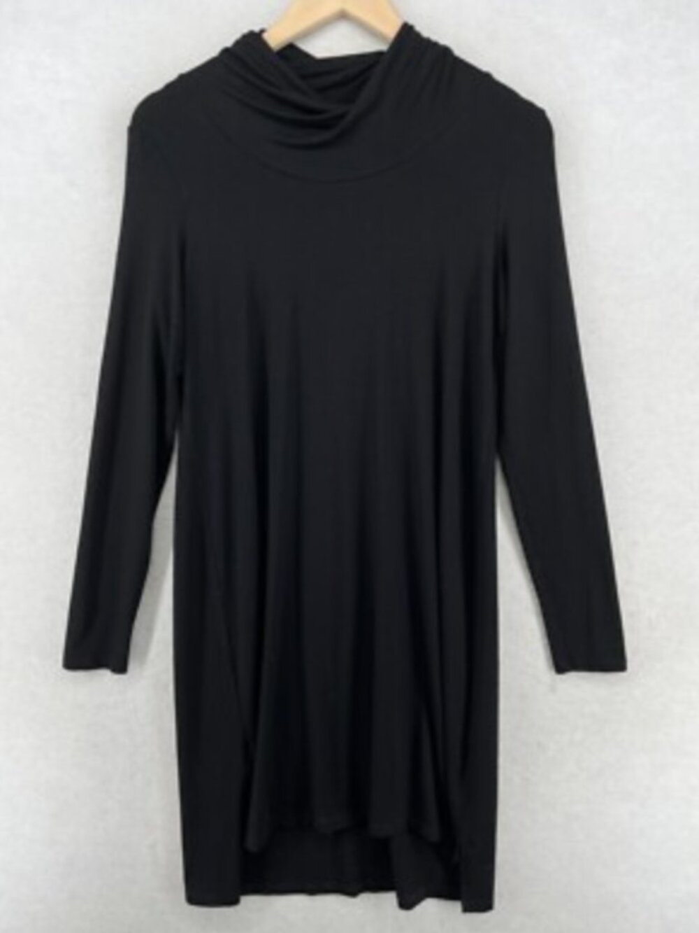 EILEEN FISHER Dress Stretch Jersey Twisted Cowl Neck Long Sleeve Black - Size XL